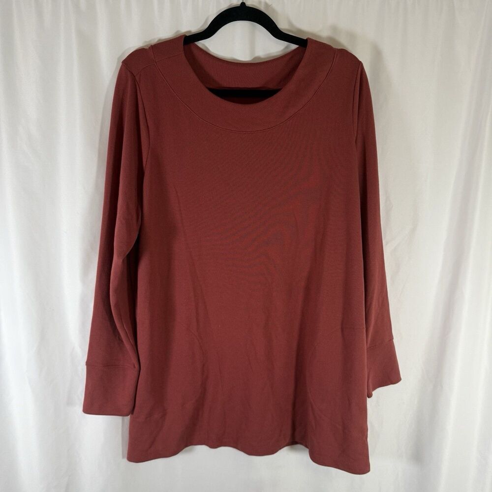 Denim & Co Sweater Women's XLP Petite Rust Orange Round Neck Stretch Pockets